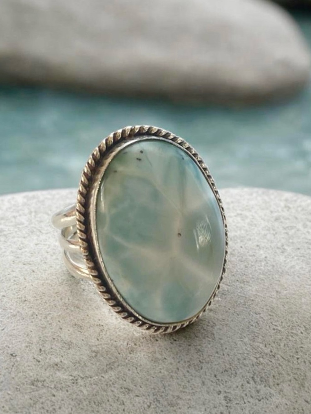 Sterling Silver Larimar Oval Statement Ring in Light Bluer size 7.5